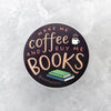 Round sticker for bookworms reads 