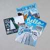 Winston-Salem postcards by Em Dash Paper Co featuring original photos of well-known downtown landmarks with hand lettering layered on top.