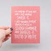 If you often find yourself wanting to take a big bite out of your significant other because you love them so much, this is the card for you. By Em Dash Paper Co.